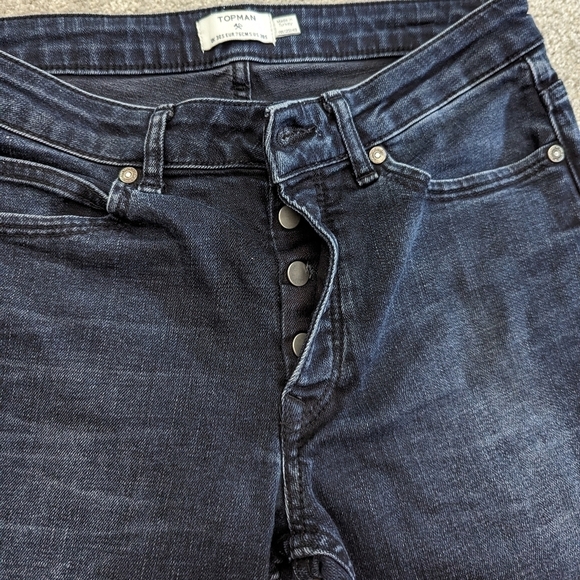 TOPMAN Men's Distressed Jeans Size 30 Dark Blue Denim Pants - Picture 8 of 10